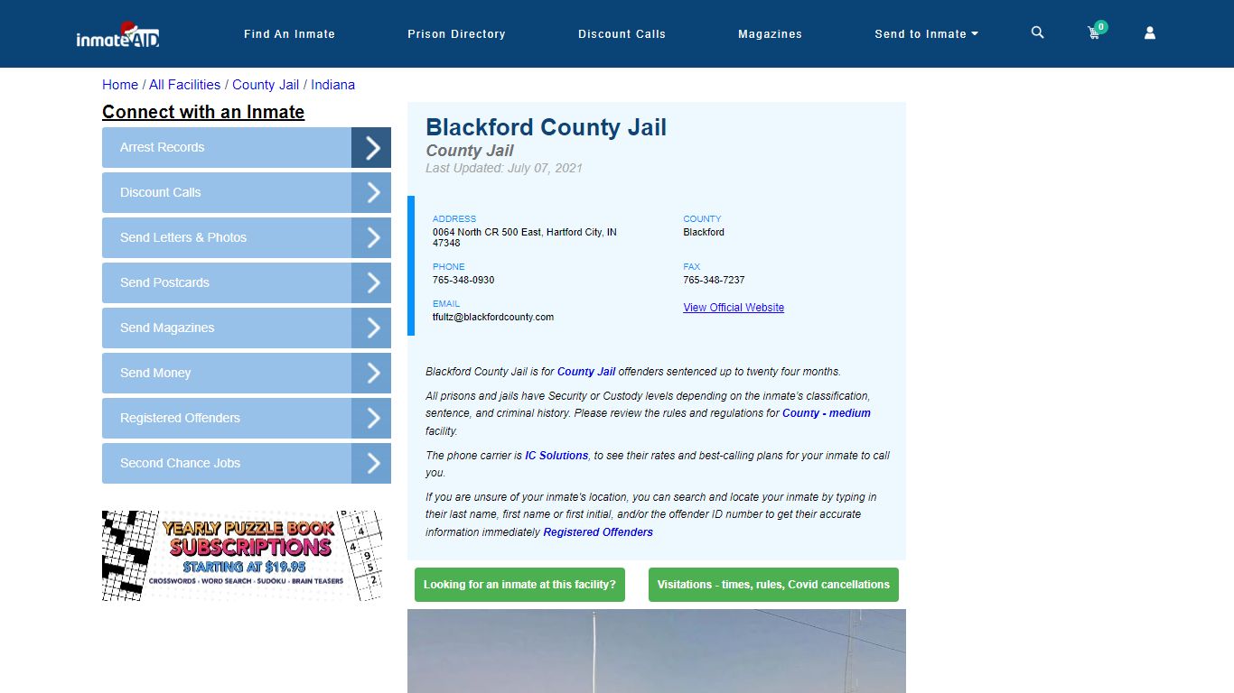 Blackford County Jail - Inmate Locator - Hartford City, IN